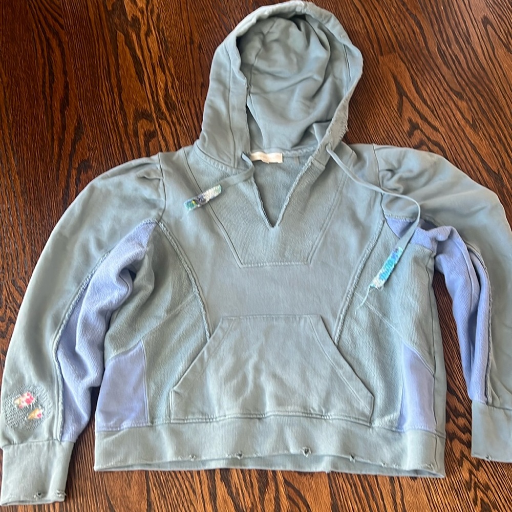 Love Shack Fancy, distressed patchwork style sweatshirt, size extra small